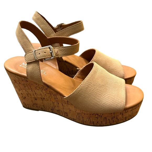Michael By Michael Shannon Shoes - Michael by Michael Shannon Open Toe Tan Platform Wedge Buckle Sandals Shoes 9.5